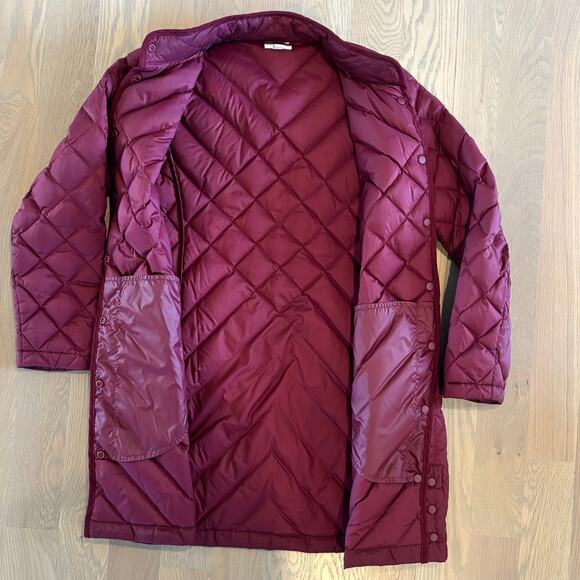 J. Jill Quilted Down Long Line Jacket Side Snap Burgundy Womens Medium Petite - Picture 3 of 7